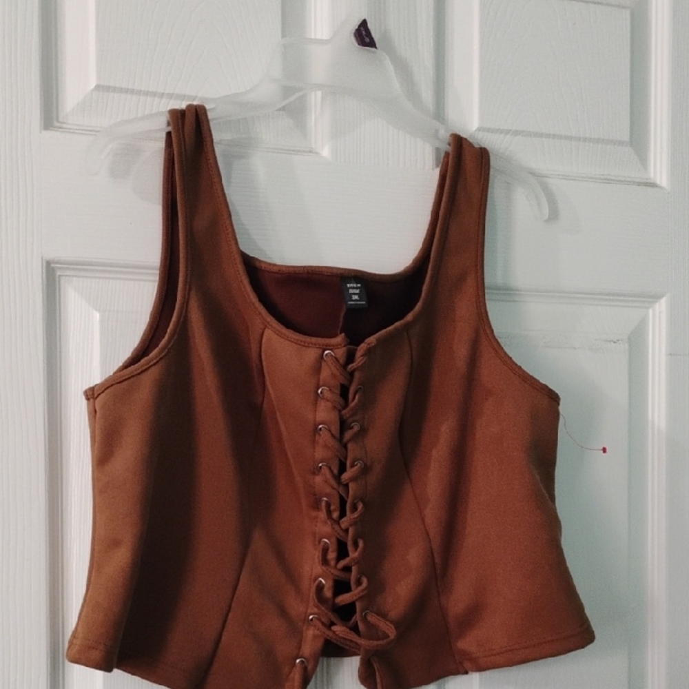 SHEIN Brown Lace-Up Crop Top